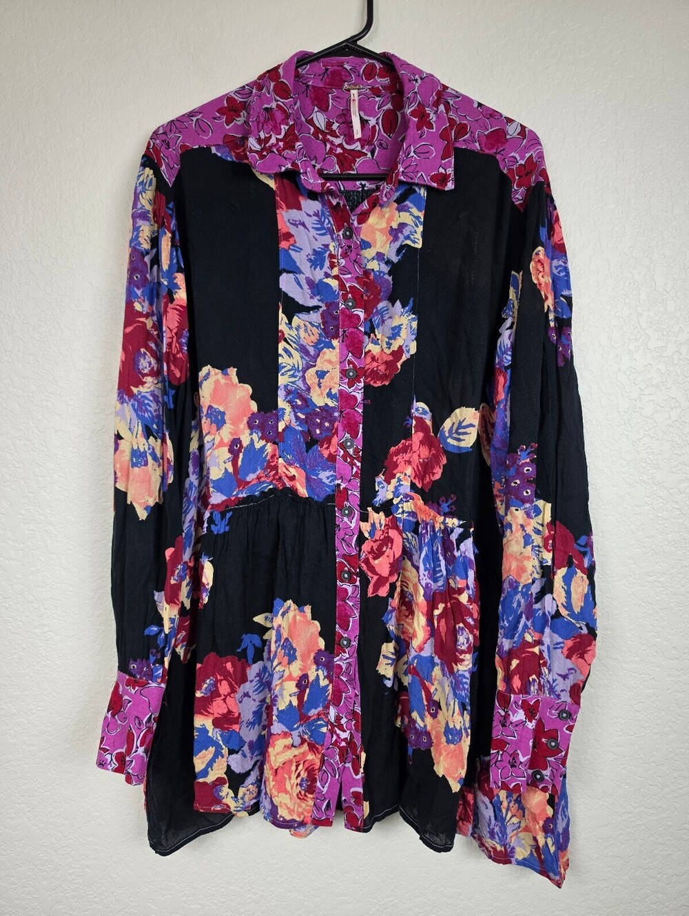 Free People Floral Button-Up Tunic Shirt Small